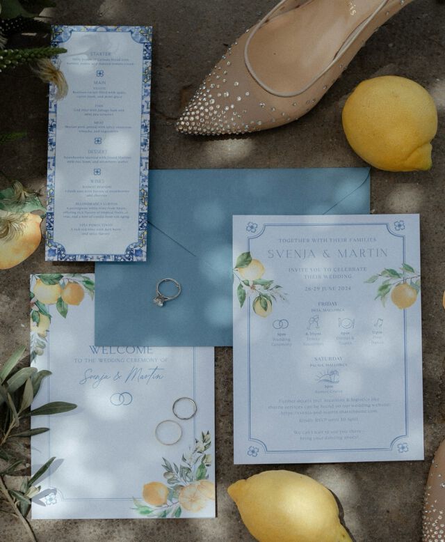 How did we create this unique wedding concept? Read below.For this beautiful Mallorca wedding weekend, we designed a concept inspired by traditional tiles and fresh lemons. The venue itself sparked the idea, with its stunning places featuring beautiful tiles, like the pool area and the tiled cocktail bar. The lemons, grown right in the venue’s backyard, added another local touch. We seamlessly incorporated both elements and our clients personal style into the table decor and stationery, creating a one-of-a-kind experience for the guests.Wedding Planner: @festtagsdesign_weddings
Photographer: @marinaandchris
Stationery Design: @tatengold#mallorcawedding #destinationwedding #deiawedding #churchwedding #weddingconcept #weddingdesign #weddingstationery #luxurywedding #weddingplanner #islandwedding #exclusiveevents #weddinginspiration #weddingcelebration #festtagsdesign #eventdesign #mallorca #dreamwedding #weddingweekend